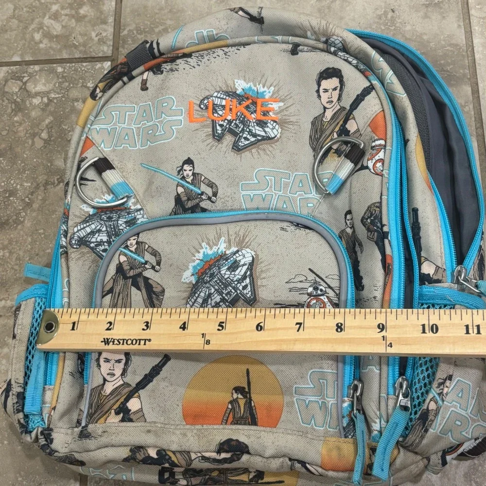 Pottery Barn Kids Star Wars Rey Millennium Falcon Backpack Tan Blue  Small